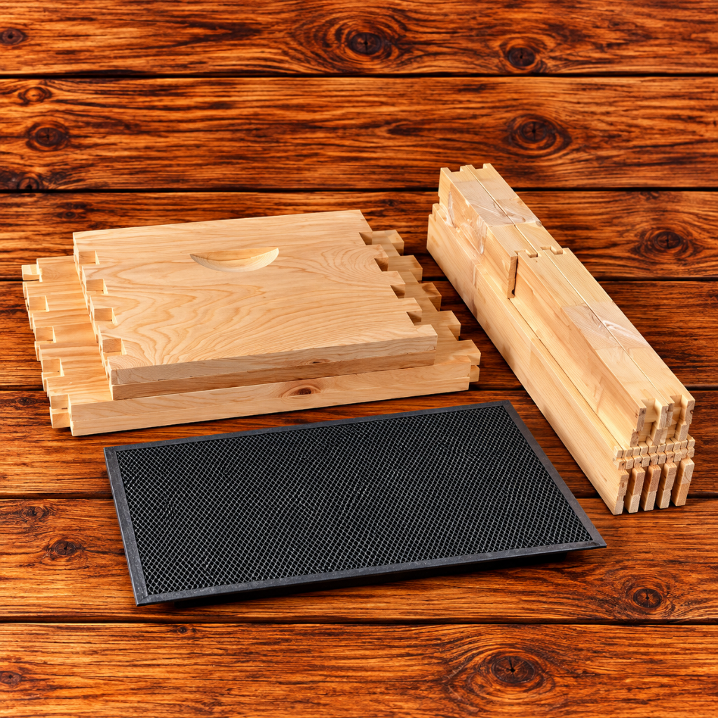 8-frame cypress deep beehive super with wood frames and waxed plastic foundation, unassembled