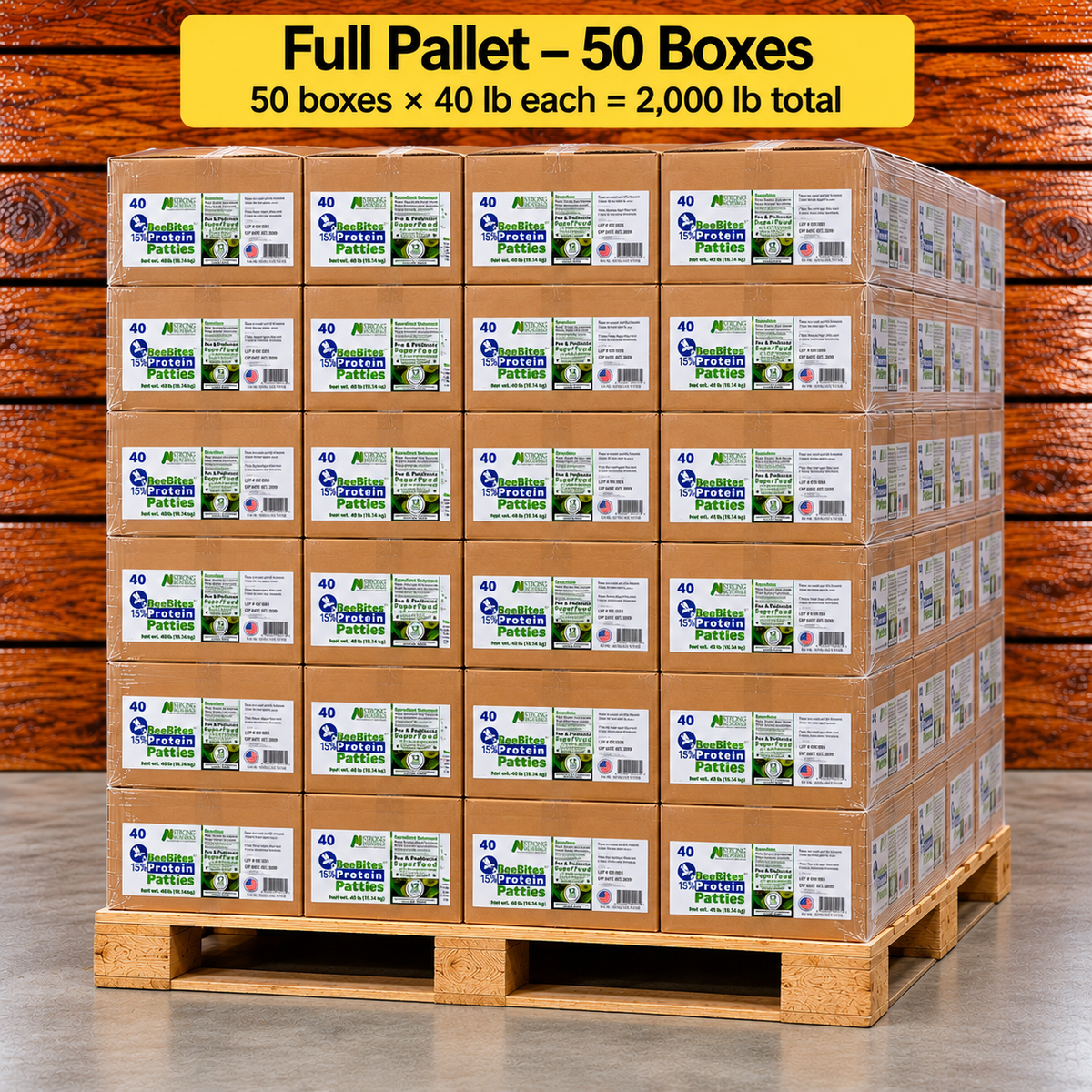 BeeBites pollen substitute patties – full pallet, 50 40-lb boxes, 2,000 lb total