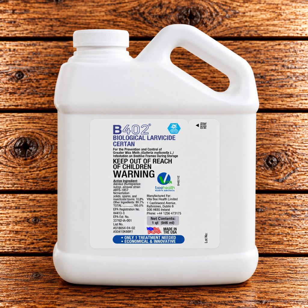 Certan B402 biological larvicide - 1 quart - for protecting stored honeycomb from wax moths