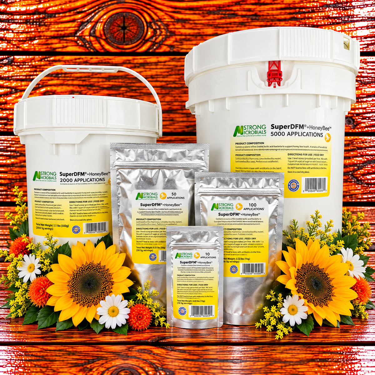 SuperDFM probiotic supplement for honey bees – 10, 50, 100, 2,000 and 5,000 application sizes