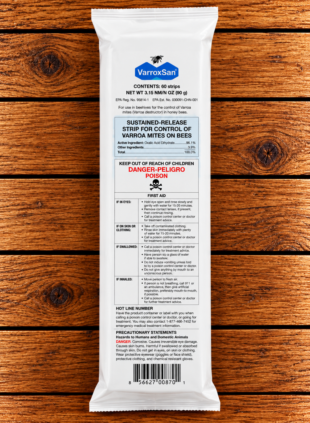 VarroxSan oxalic acid strips - 60 pack - for Varroa mite control in honey bee colonies