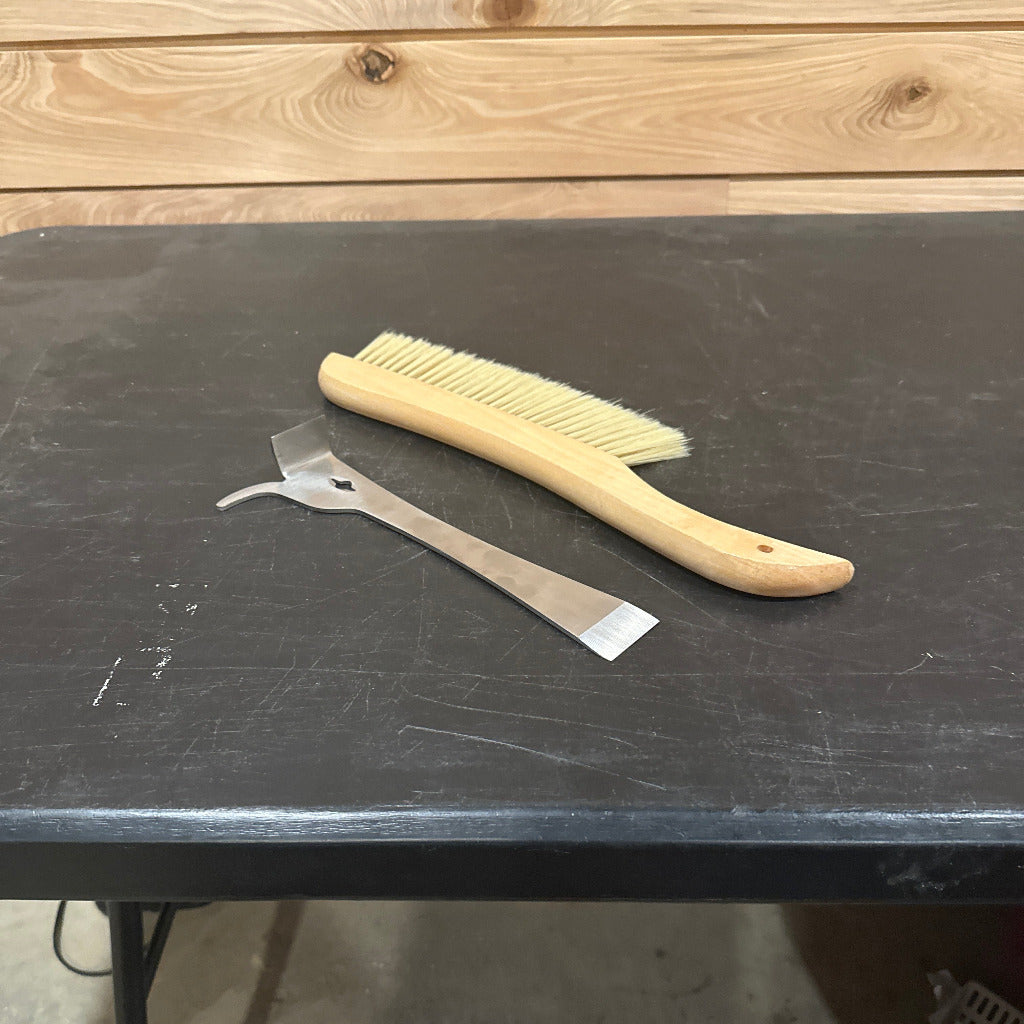 Bee brush, combination hive tool
