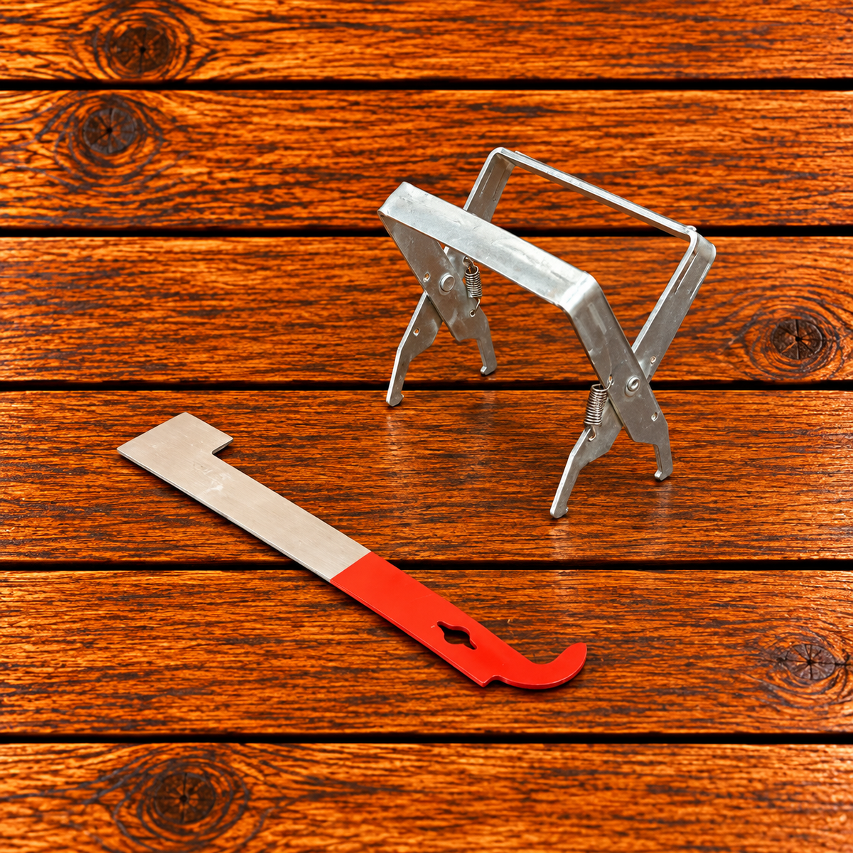 Beekeeping hive inspection kit with j-hooked hive tool and frame grip