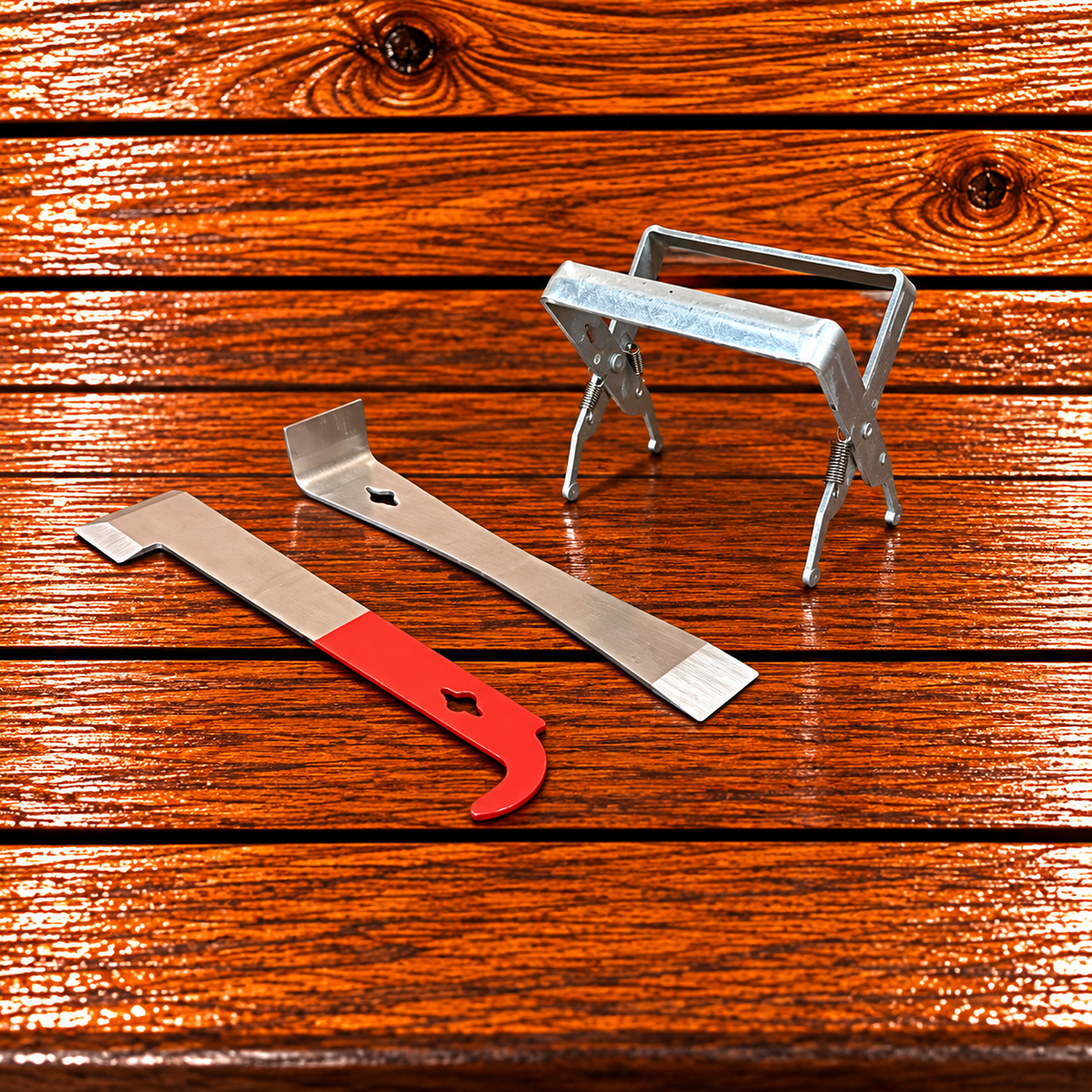 Beekeeping hive inspection kit with regular and j-hooked hive tools and frame grip
