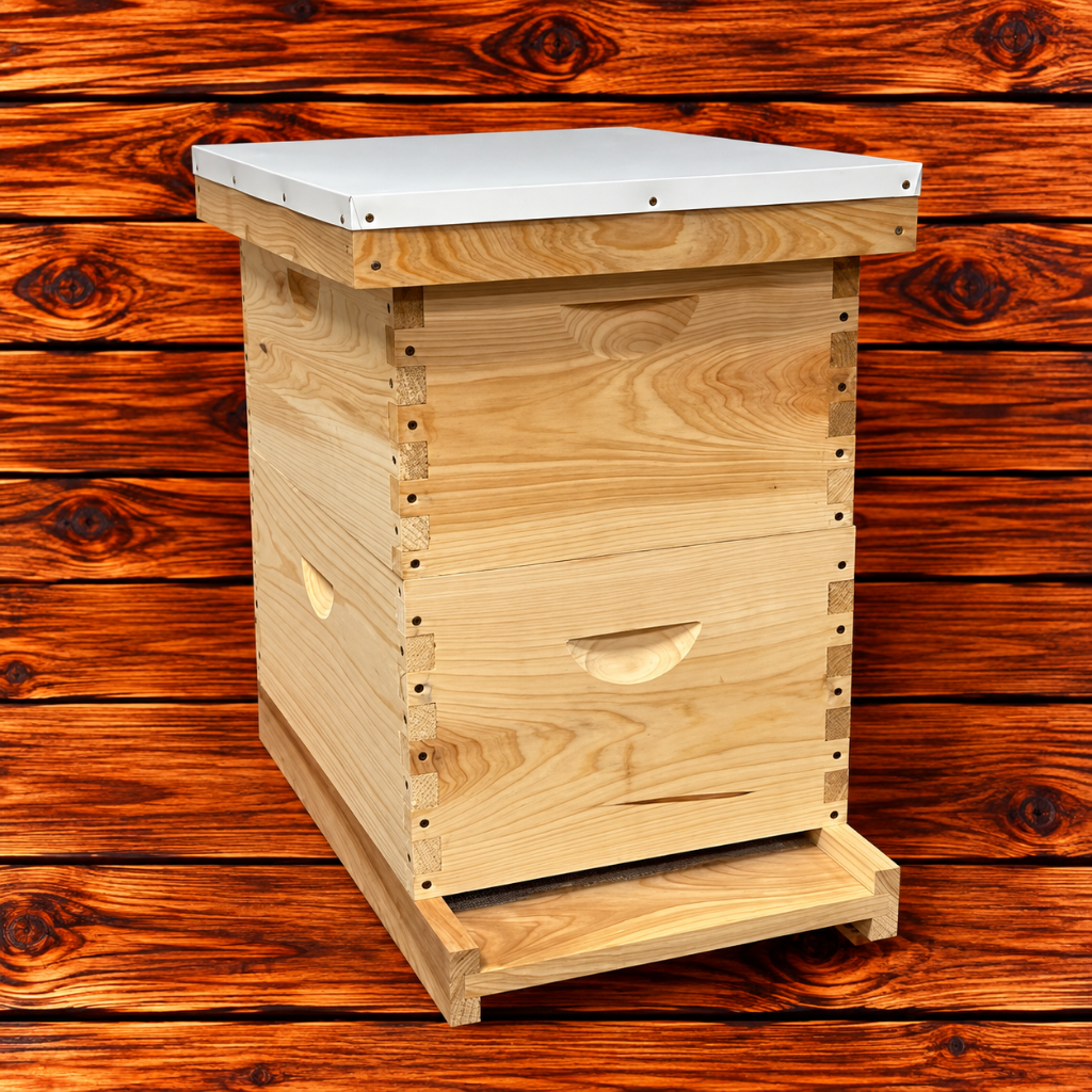 Assembled 8-frame cypress beehive kit with two deep supers and frames for both boxes