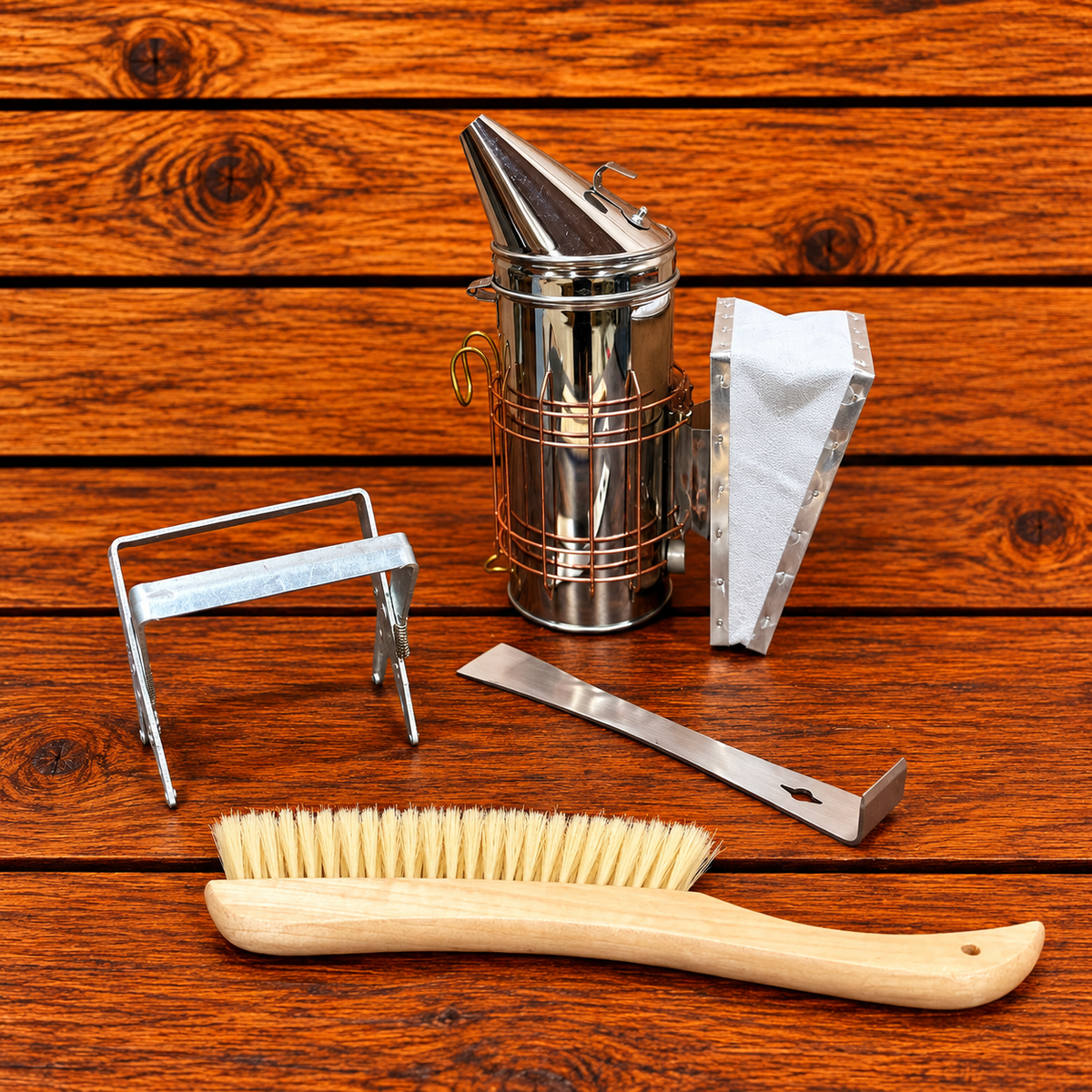 Beekeeping hive inspection kit with smoker, bee brush regular hive tool and frame grip