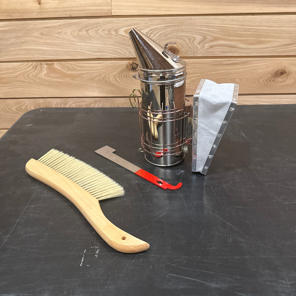 Smoker, bee brush, j-hook hive tool